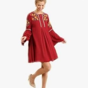 Umgee Red Dress with Multicolor Embroidery